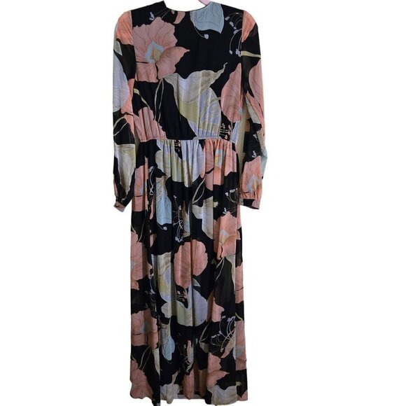Lulus Wondrous Water Lilies Maxi Dress With Long Sleeves & Floral Print Size S - Picture 3 of 13